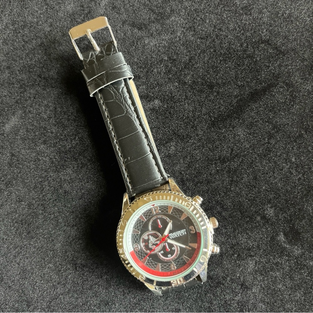 Atlas For Men Watch - Black Faux Leather Strap- No Box